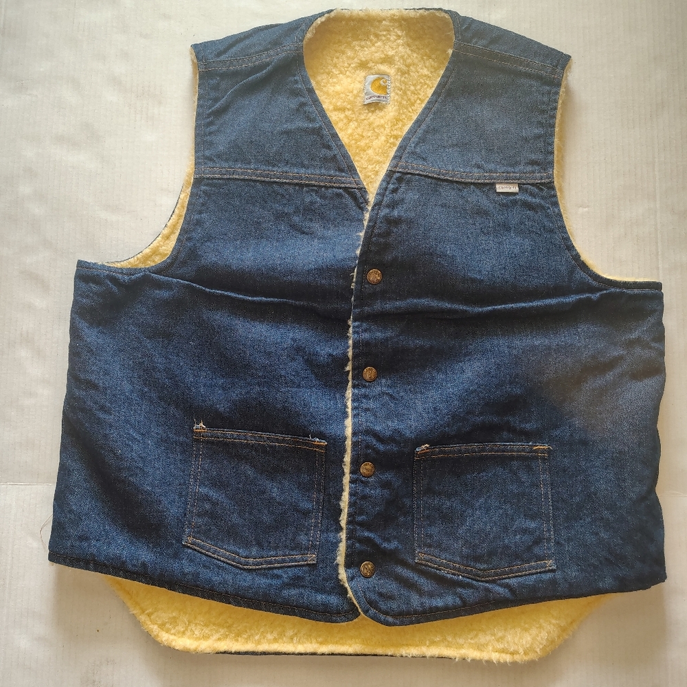 Carhartt Blue Denim Vest with Yellow Lining‎
